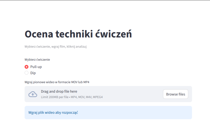 Podgląd projektu Klasyfikator poprawności ćwiczeń fizycznych