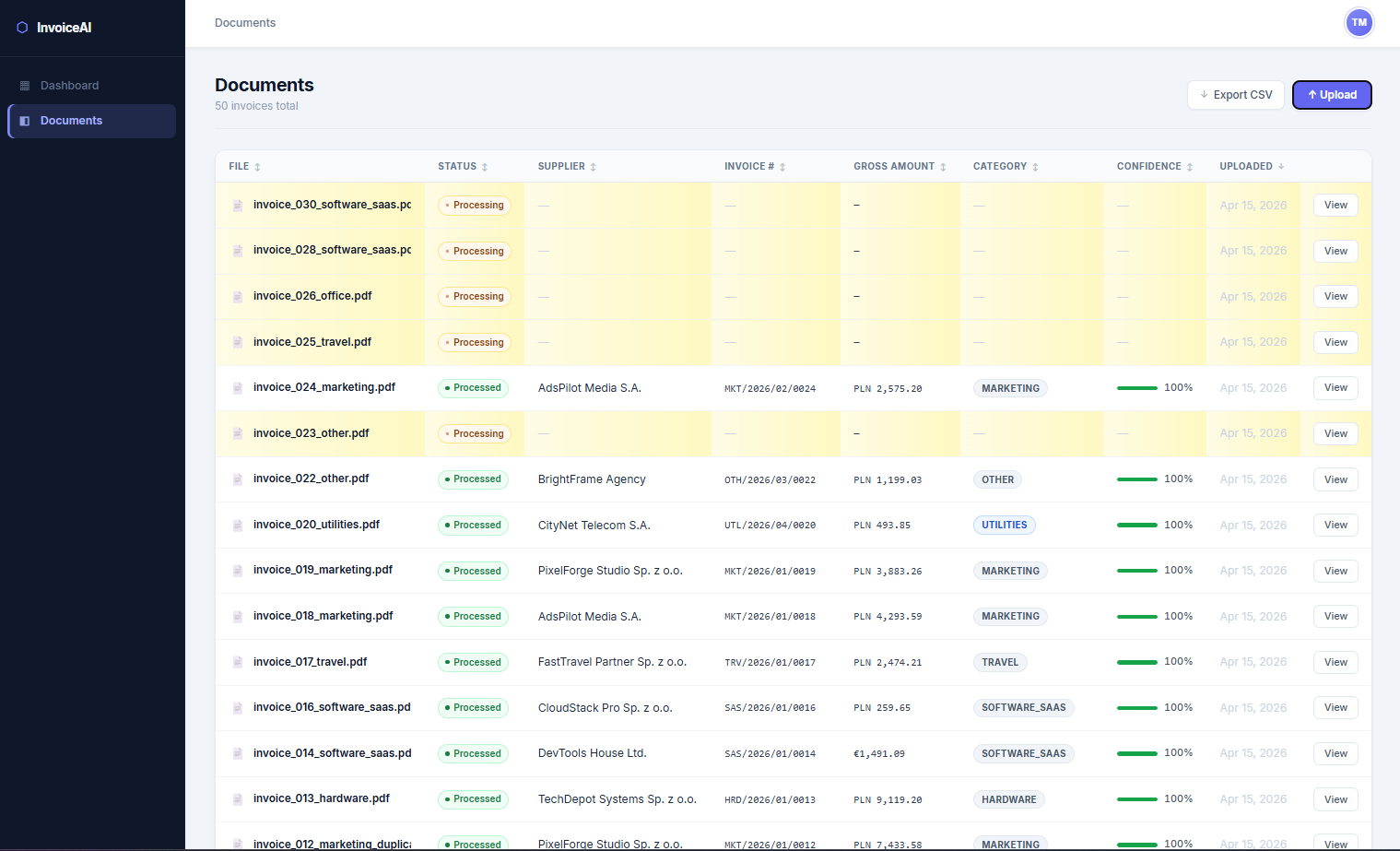 InvoiceAI - automatyczna analiza i klasyfikacja faktur - screen 3